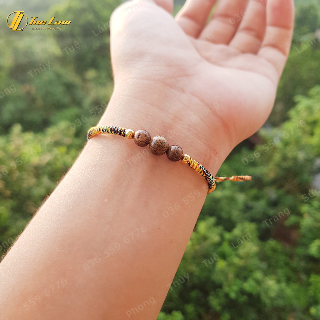 Vòng Tay Handmade Dây Chỉ Bện Hạt Trầm Hương Bi Vàng - Tuệ Lâm