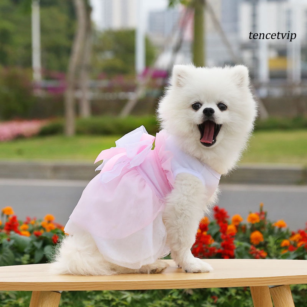 Đầm Công Chúa Cổ Tròn Bằng Polyester Đính Nơ Dễ Thương Cho Thú Cưng