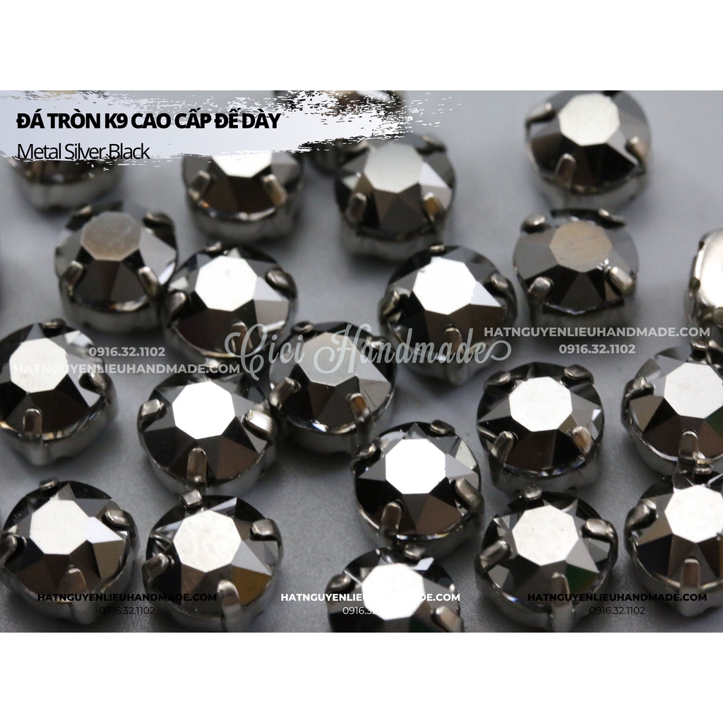 Túi 10 hạt đá tròn đá K9 đế bạc siêu bắt sáng Cici Handmade hạt cườm nguyên liệu tự làm kẹp tóc cô dâu đính kết