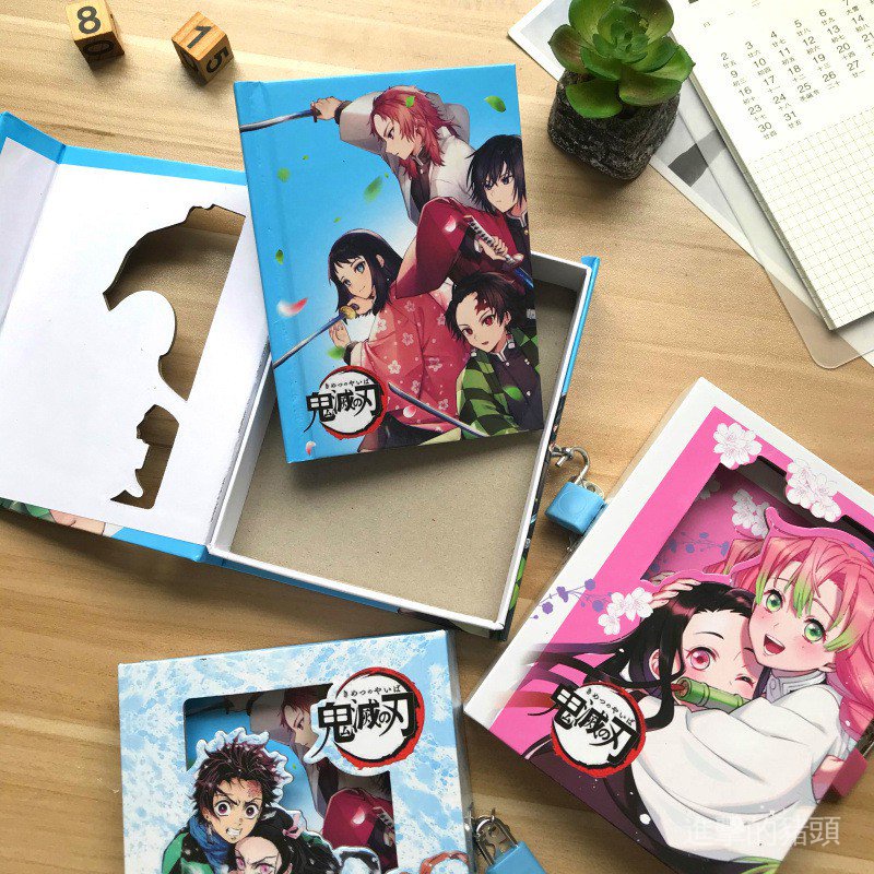Sổ Tay Ghi Chú Nhật Ký Đầu Demon Slayer Có Khóa Rùa Tanjirou Nezuko Notepad