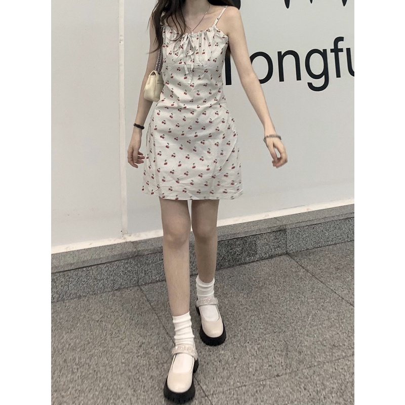 Váy 2 dây hoạ tiết hoa xinh xắn/Đầm 2 dây ôm body cột nơ ngực phong cách Hàn Quốc trẻ trung Penee.concept