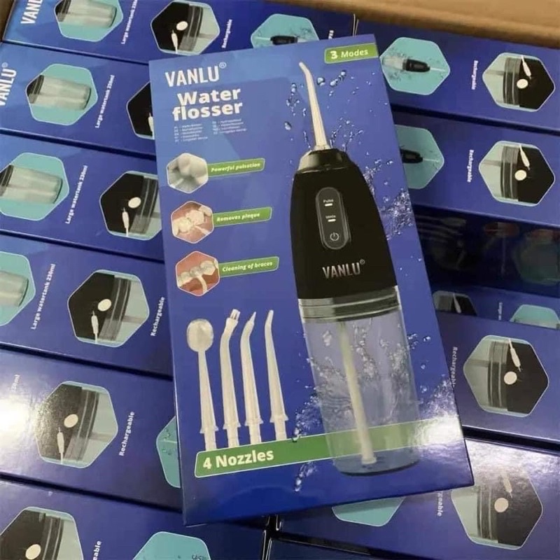 Máy Tăm Nước Cầm Tay Vệ Sinh Răng Miệng 4 Đầu Thay Làm Sạch Sâu, Trắng Răng Có