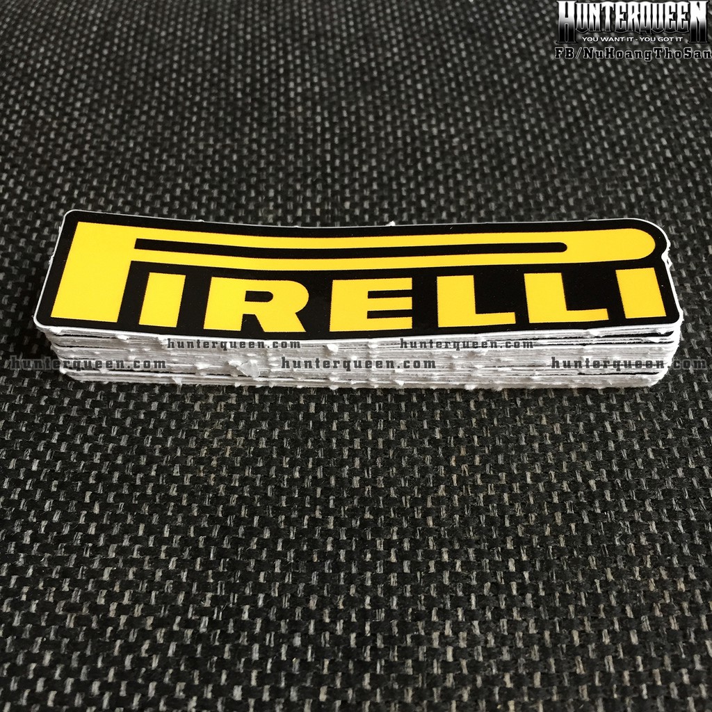 PIRELLI[9.7X2.4cm] decal cao cấp chống nước, sắc nét, bền màu, dính chặt. Hình dán logo trang trí mọi nơi, in theo yê