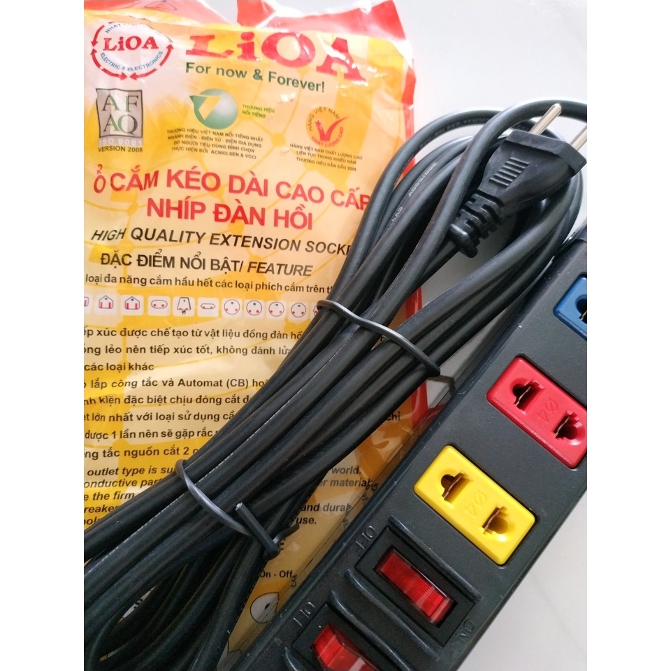 Ổ cắm LIOA 6 ổ 2 công tắc 6S3 & 6S5 - bảo vệ quá tải bằng CB