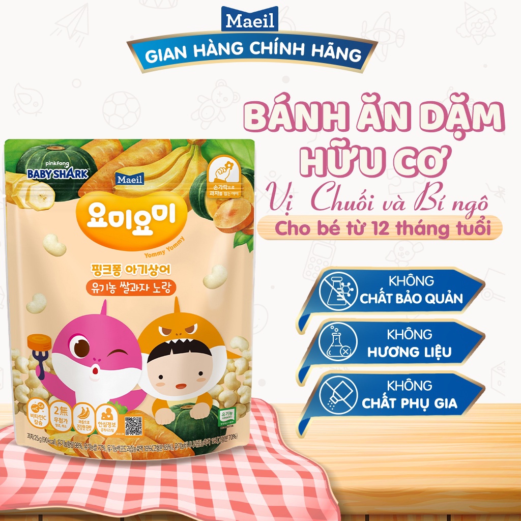 Bánh Ăn Dặm Hữu Cơ MAEIL Yommy Yommy 2 Hàn Quốc Cho Bé Từ 12M, Vị Chuối Và Bí Ngô Thơm Ngon (Túi 25g)