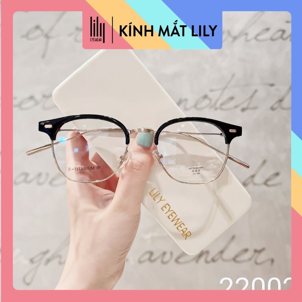 Gọng Kính Cận Nam Nữ Lilyeyewear Mắt Tròn Kim Loại Thanh Mảnh Thời Thượng 22002