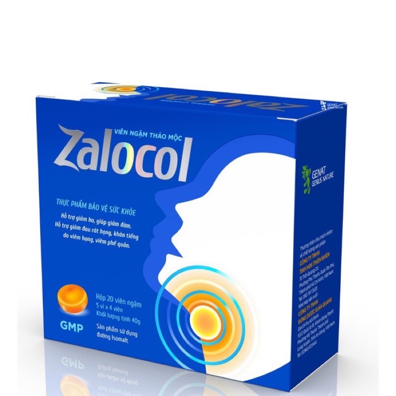 Viên ngậm Zalocol (Hộp 20 viên) Hỗ trợ giảm ho, giảm đờm, đau họng, rát họng, khan tiếng do viêm họng