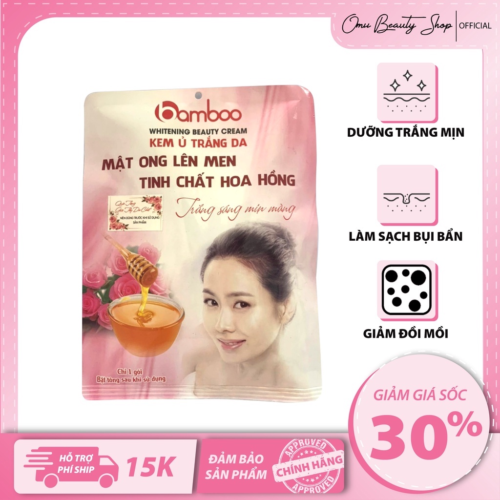 Kem Ủ Trắng Da BamBoo Mật Ong Lên Men Tinh Chất Hoa Hồng Trắng Da+Bùn Non +Coffee ( Gói 110G)