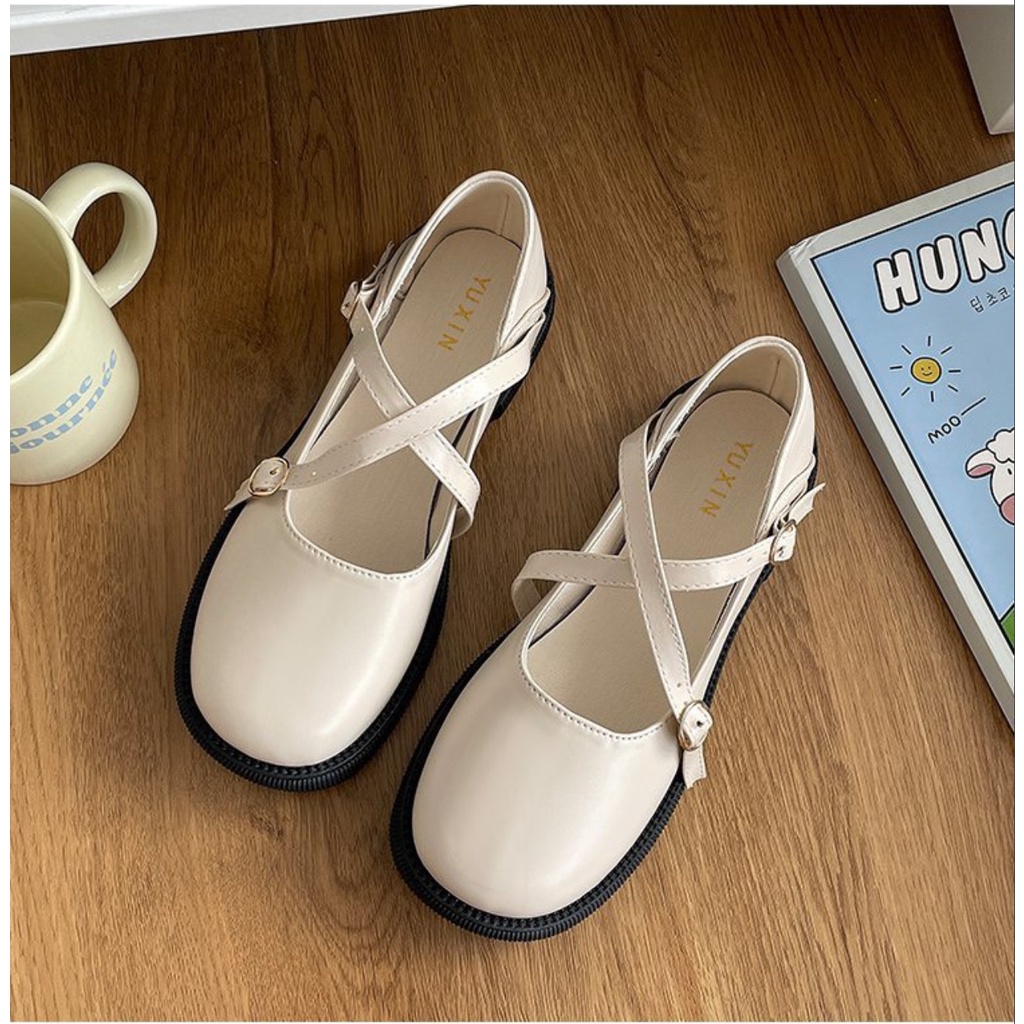 Giày búp bê nữ Lolita mũi tròn quai chéo đế 2,5 cm phong cách vintage FOXY - FOX057