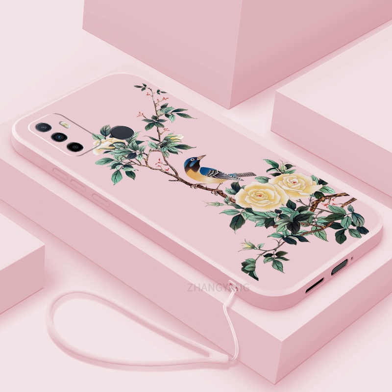 Ốp Điện Thoại TPU Mềm Họa Tiết Hoa Và Chim Có Dây Đeo Cho oppo a53 a53 2020