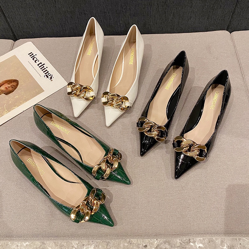 Giày Cao Gót Da Bóng Mũi Nhọn Thời Trang Pháp 2021 Cho Nữ