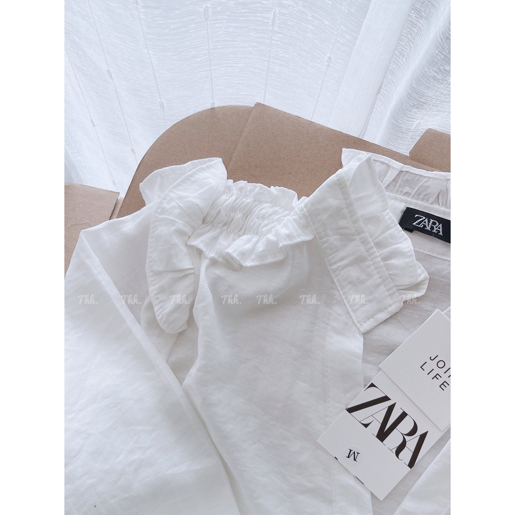 SM51 - ÁO SƠ MI TRẮNG BÈO VAI CHUN TAY CHO NỮ | BigBuy360 - bigbuy360.vn