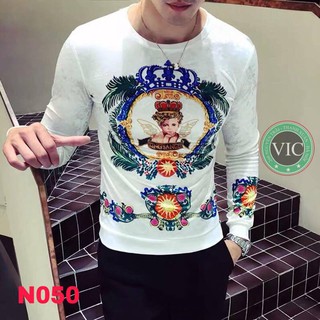 Áo nỉ nhung N050 màu trắng họa tiết thiên thần