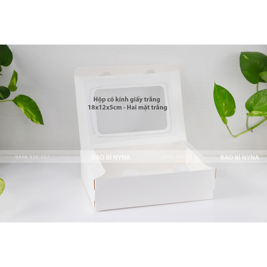 Hộp có kính giấy trắng 18x12x5cm - Hai mặt trắng