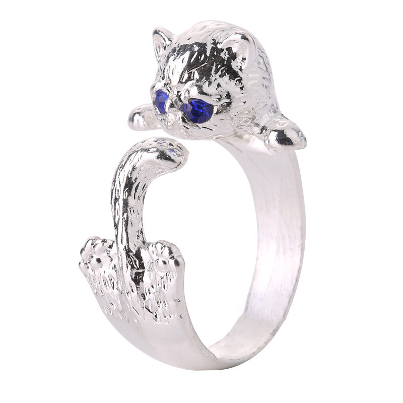 Nhẫn hở màu bạc hình mèo đơn giản thanh lịch thời trang cho nữ