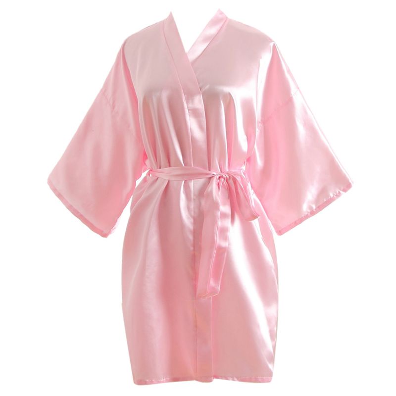 Áo Choàng Tắm Ngắn Kimono Giả Lụa Màu Sắc Trơn Gợi Cảm Cho Nữ