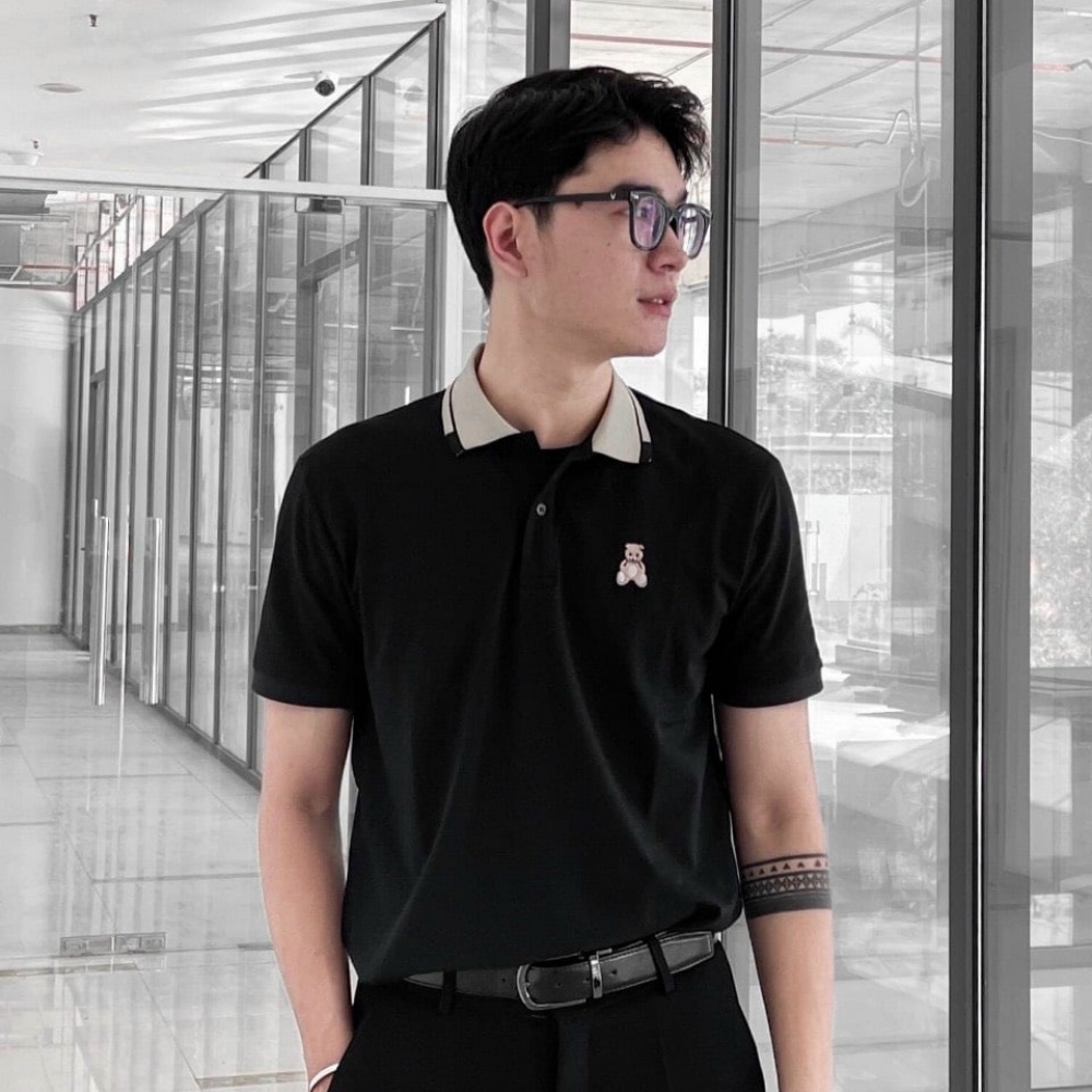 Áo Polo Nam tay ngắn cổ điển thêu gấu teddy, Áo thun chất cotton cá sấu dày dặn mặc thoáng mát, sang trọng
