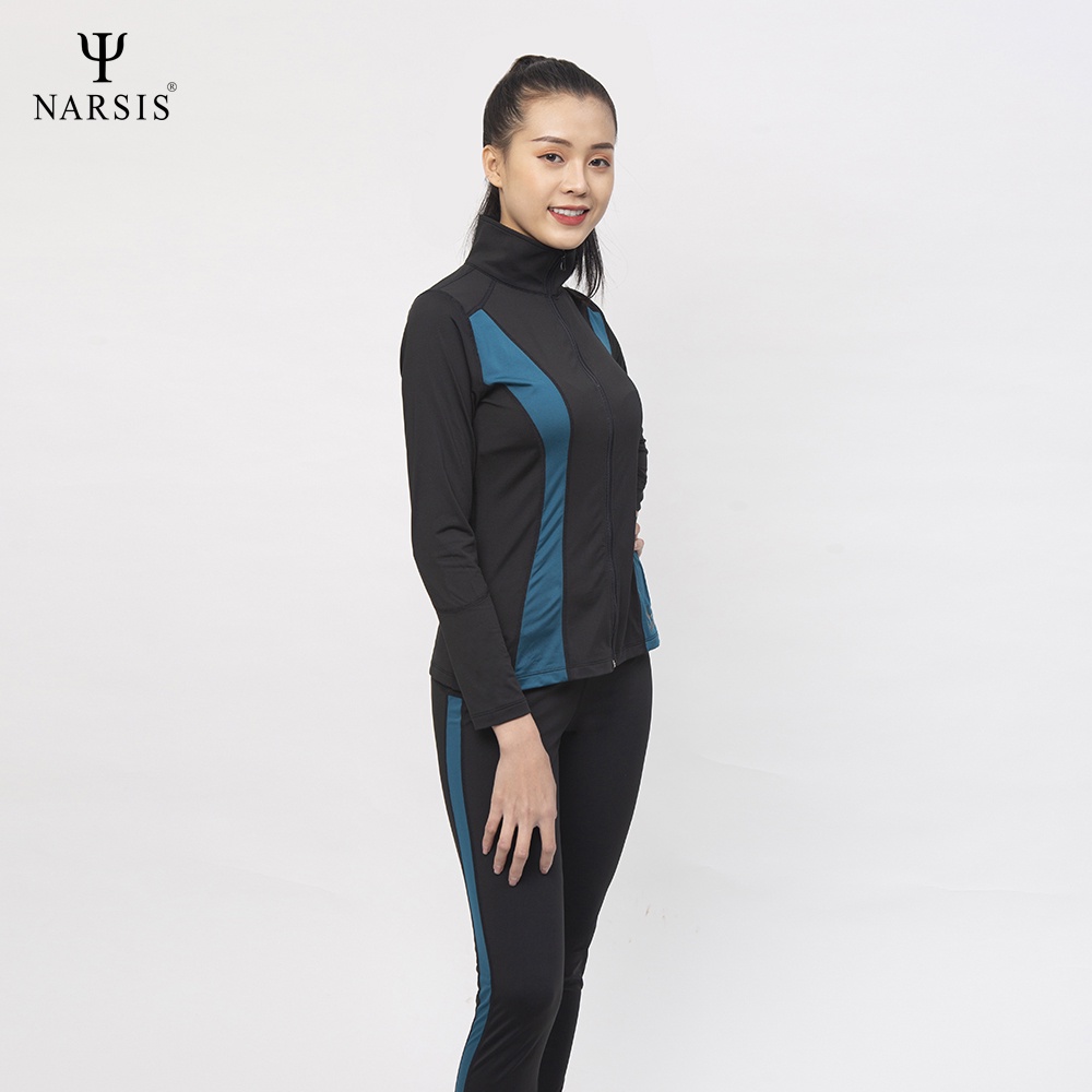 Bộ đồ thể thao nữ M0027 Narsis màu đen phối xanh kéo khóa thiết kế trẻ trung năng động