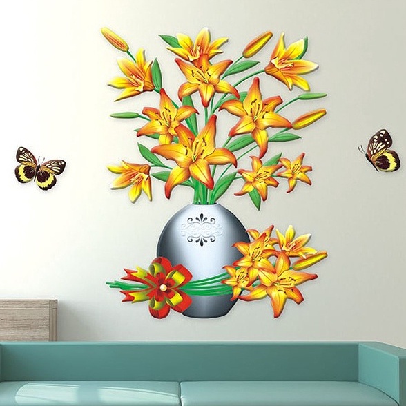 Tranh Dán Tường 3D, Tranh Bình Hoa 3D Dán Nổi, 12 Mẫu Siêu Đẹp Sắc Nét