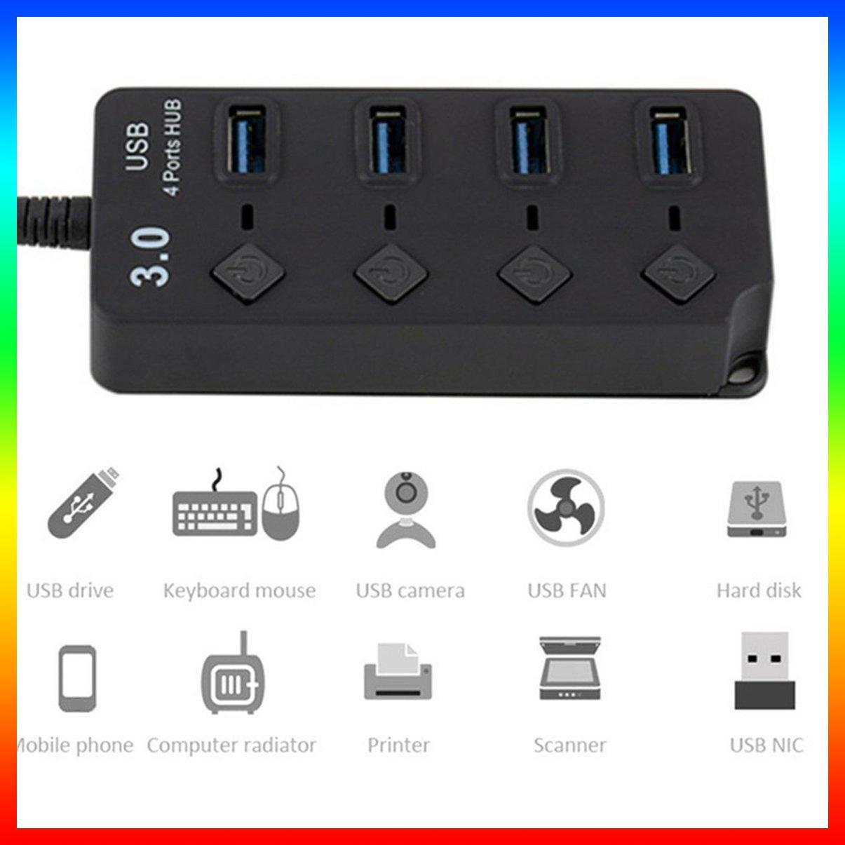 1 Bộ Chia 4 Cổng Usb 3.0 Tốc Độ Cao Có Công Tắc Chìa Khóa