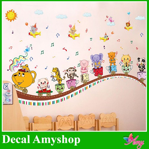 Decal dán tường Đoàn tàu vui nhộn mẫu số 3 AmyShop - decal cao cấp có sẵn giao ngay