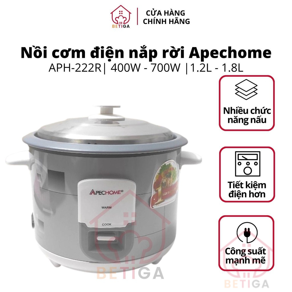 Nồi cơm điện nắp rời Apechome APH-222R 1.8 Lít - Hàng Chính Hãng - Bảo hành 12 tháng