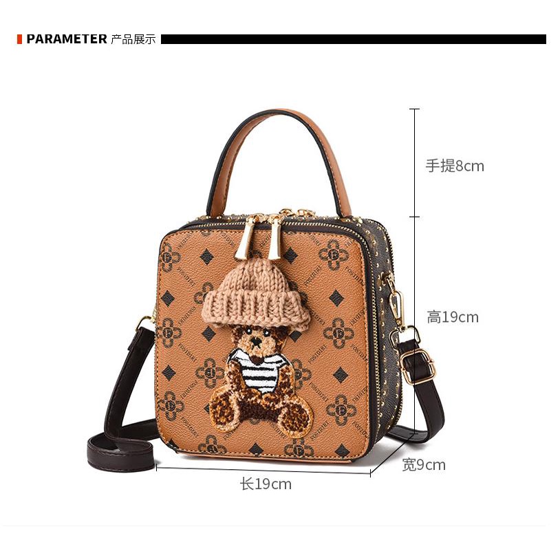Túi Đeo Chéo Hình Vuông Nhỏ Họa Tiết Gấu Hoạt Hình Màu Tương Phản Thời Trang 2022 Cho Nữ