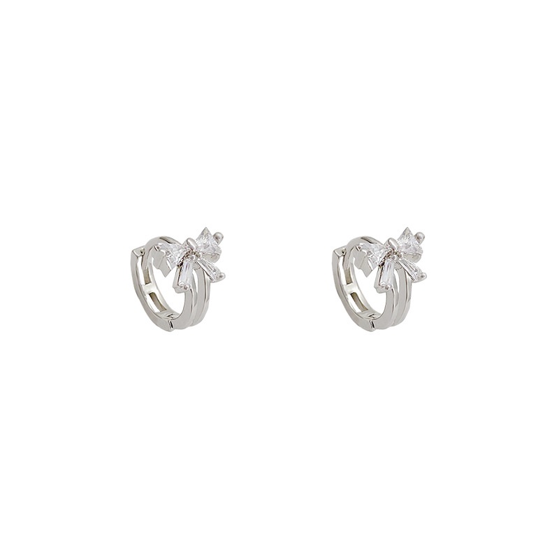 Bông tai bạc 925 hình nơ đính đá zircon đơn giản thời trang