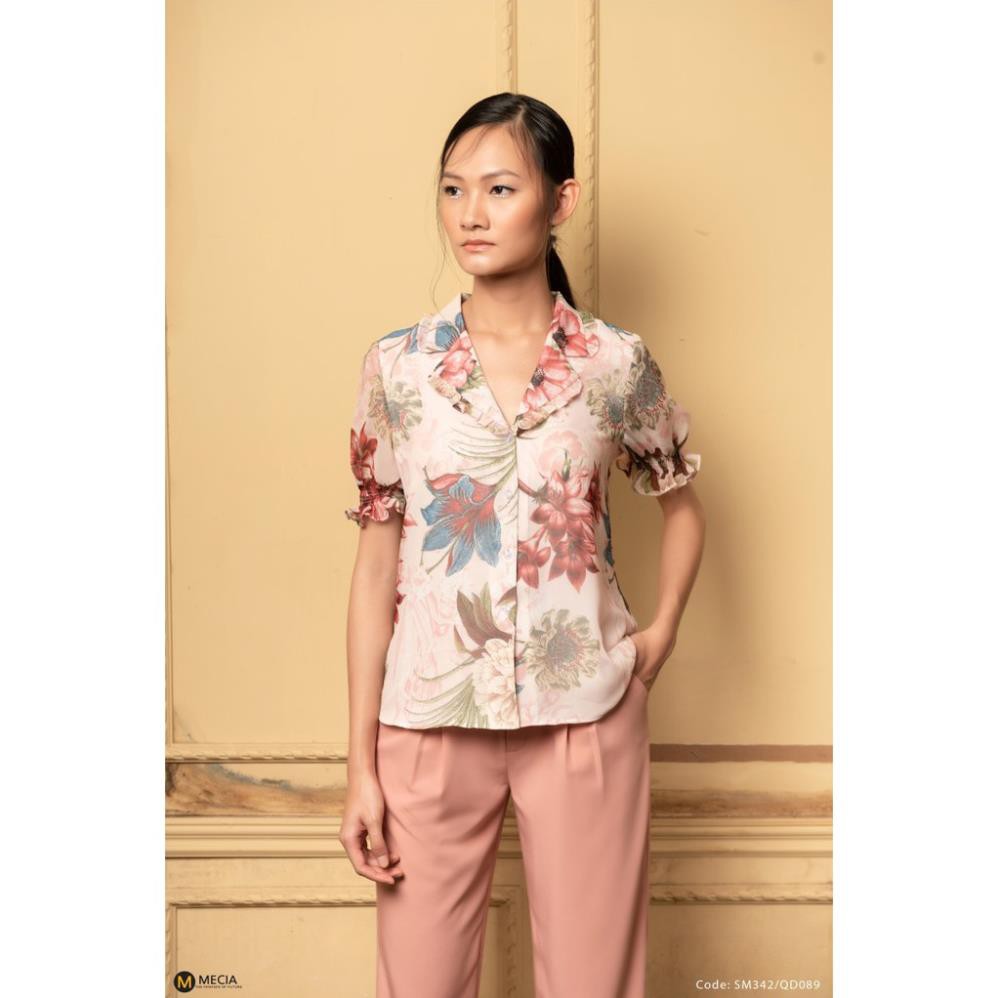 Áo sơ mi nữ công sở MECIA SM342  thiết kế họa tiết hoa cổ vest, tay phồng chất liệu voan mềm mịn, áo nữ dạo phố | BigBuy360 - bigbuy360.vn