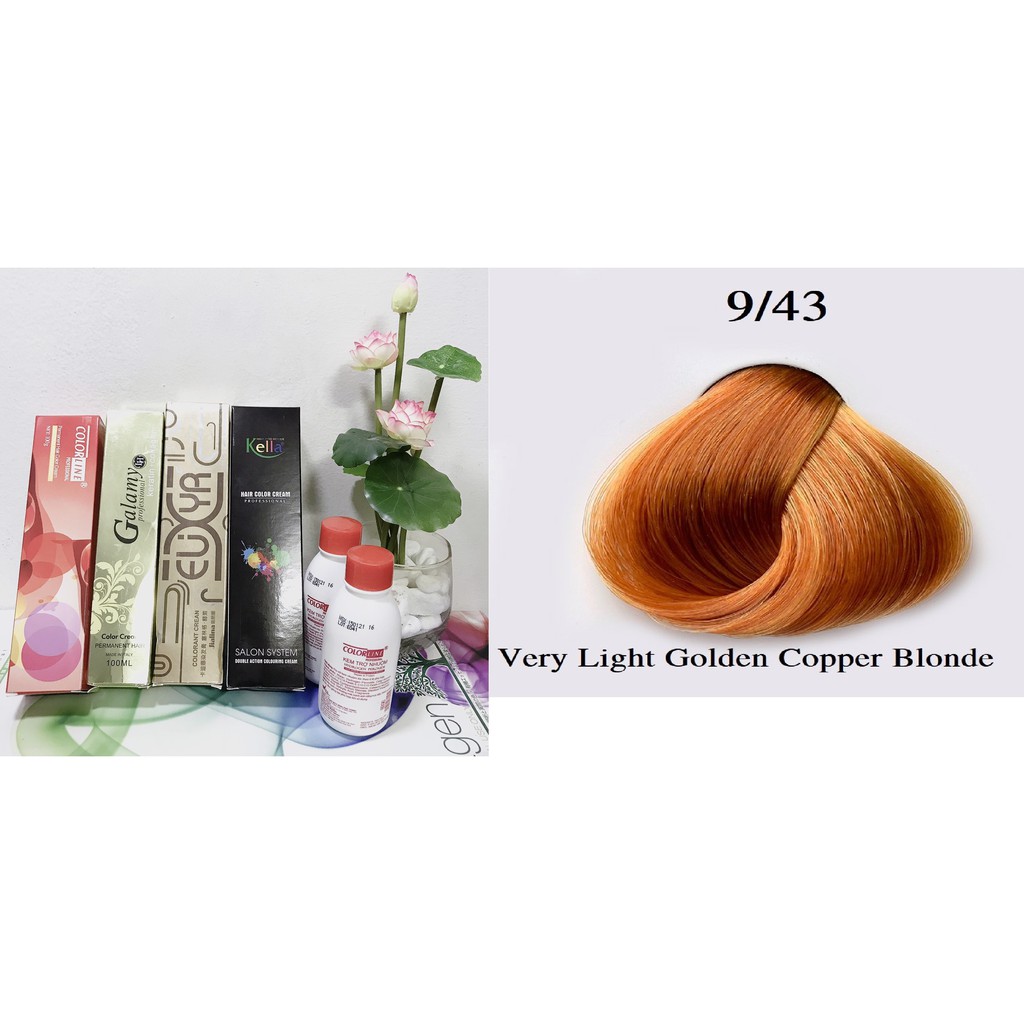 Tuýp Thuốc Nhuộm Tóc Màu Vàng Đồng Cam Rất Sáng 9/43 Very Light Golden Copper Blonde Hair Dye Cream
