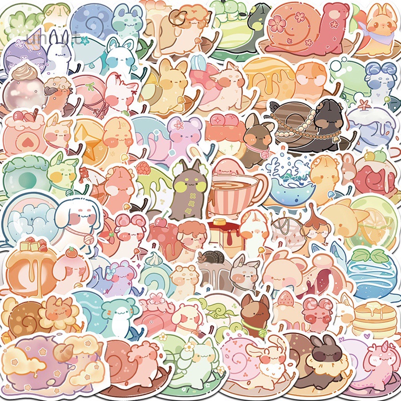 Bộ 50 Miếng Dán Chống Thấm Nước Họa Tiết Ốc Sên Hoạt Hình Dùng Trang Trí Vali / Laptop / Guitar