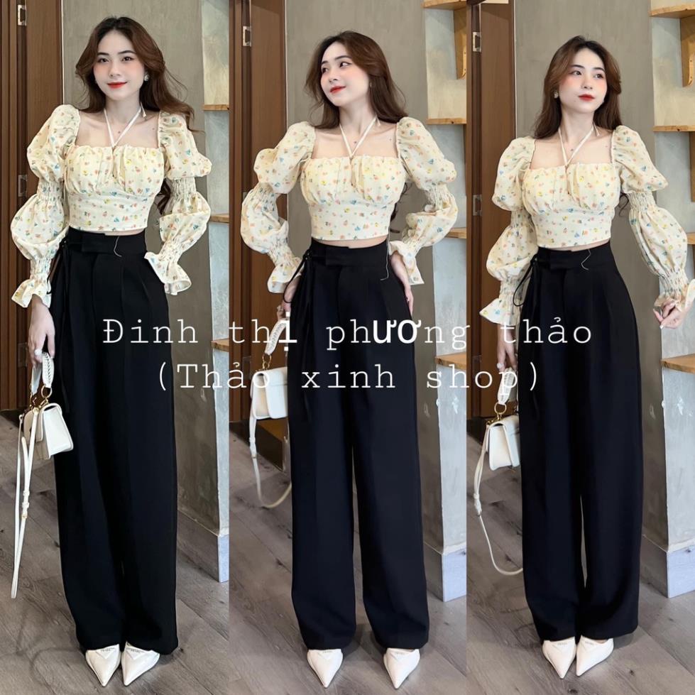 [ 𝐅𝐑𝐄𝐄 𝐒𝐇𝐈𝐏 ]  SET BỘ HOA NHÍ CHUN TAY CỔ VUÔNG QUẦN ỐNG RỘNG