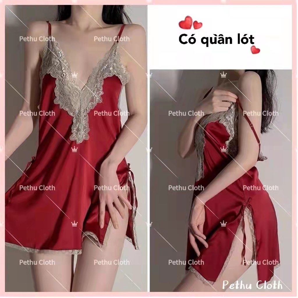 （Cho 65-80kg)Đồ Ngủ Sexy Váy ngủ hai dây - Đầm ngủ ren voan mỏng có kèm áo bigsize--022
