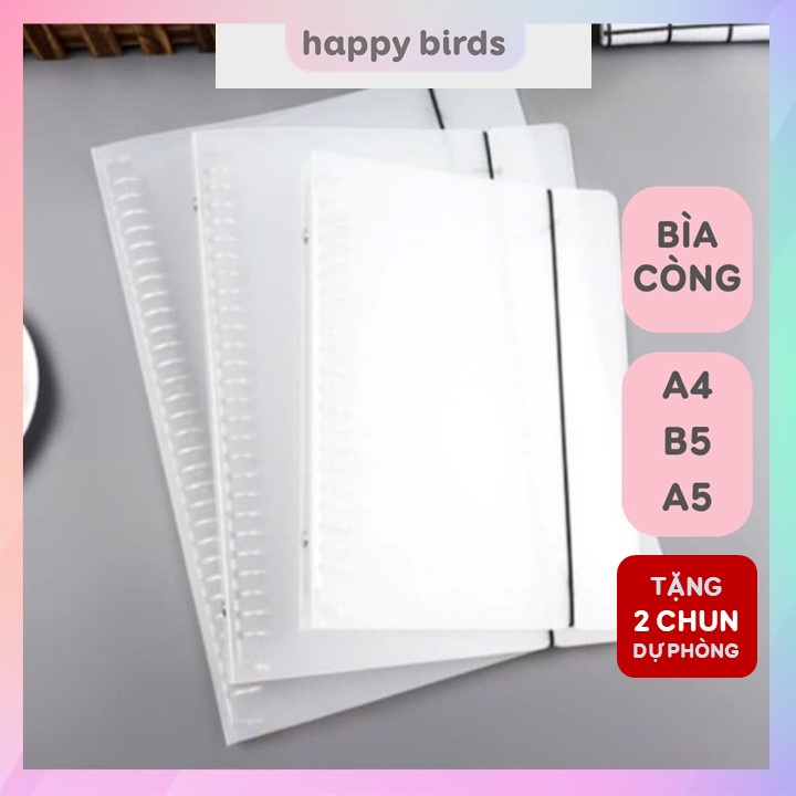 Binder Bìa còng A4 A5 B5 6-20-26-30 còng sắt có dây chun bìa trong mờ làm sổ ghi chép planner bullet journal gáy vuông