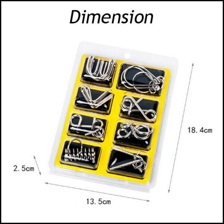 Bộ đồ chơi trí tuệ Nhật Bản 8 món Metal Puzzle tháo lắp vòng sắt thông minh, trò chơi trí tuệ cho người lớn và trẻ em