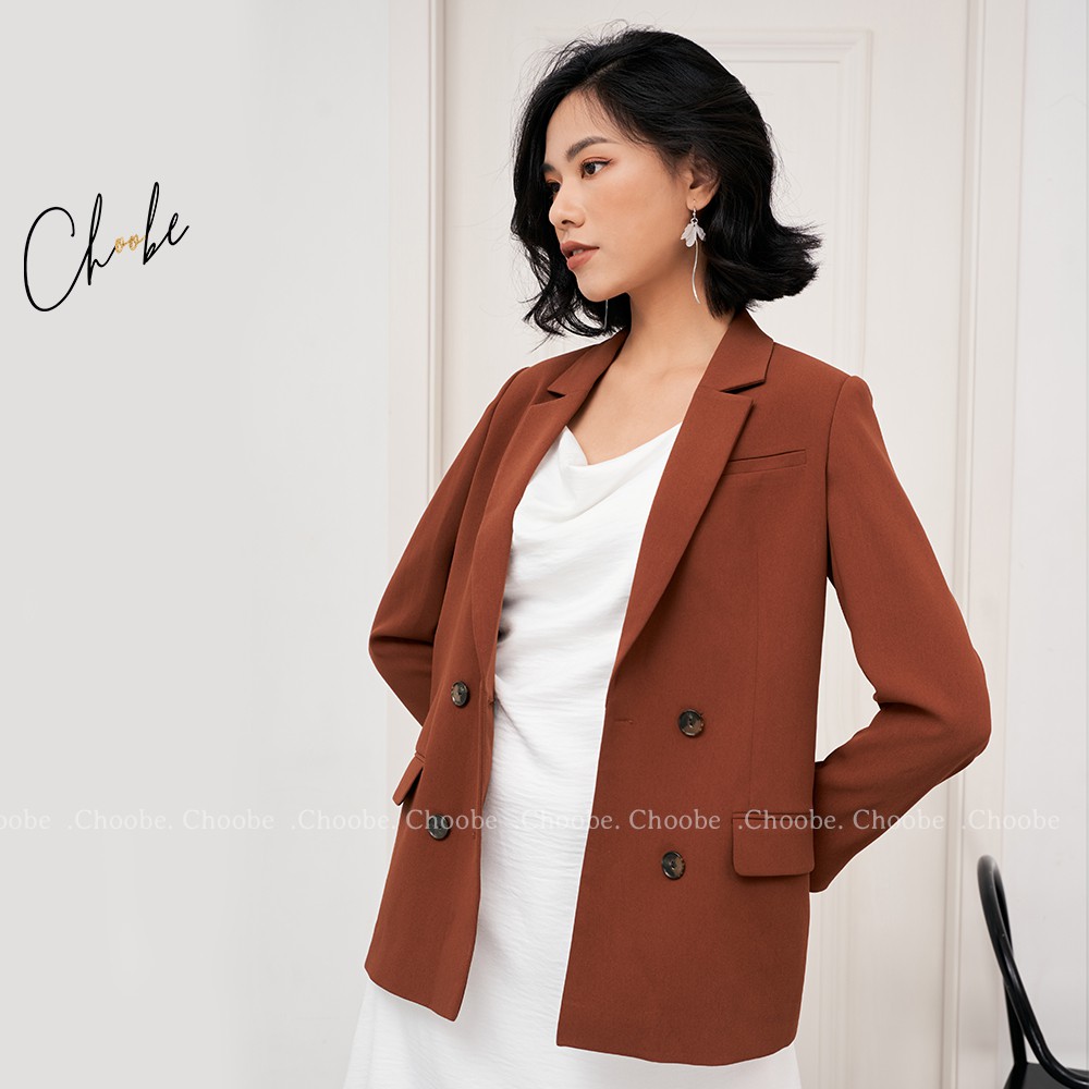 Áo blazer Choobe hai lớp, dài tay, vest nữ màu Nâu trơn, phong cách Hàn Quốc thanh lịch- BL4