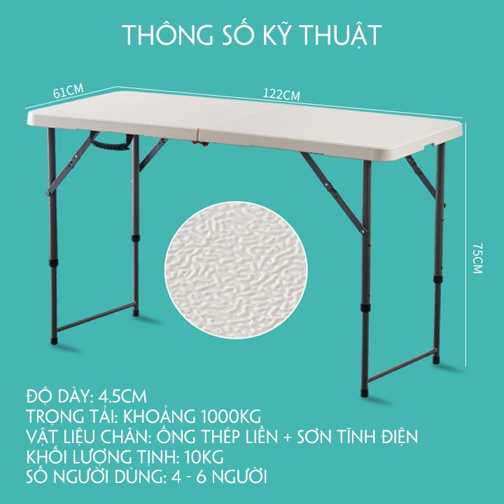 Bàn ghế gấp gọn ngoài trời - Bộ bàn ghế gập gọn - Bàn di động 1,2m + 4 ghế nhưa gập gọn