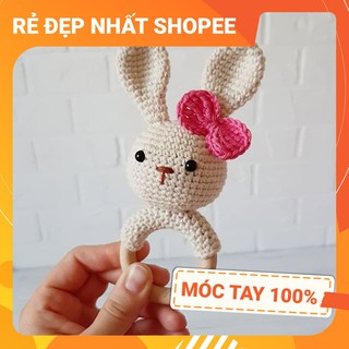 [FREESHIP + HANDMADE] Lục lạc cầm tay THỎ XINH 1, móc tay 100% len chất lượng cao, an toàn tuyệt đối cho bé tập cầm nắm