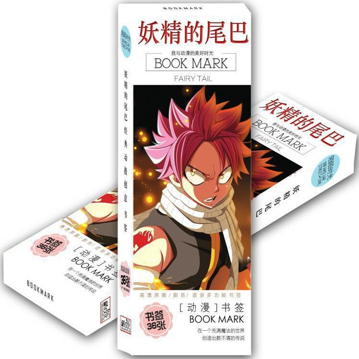 Bookmark Fairy tail hộp ảnh tập ảnh đánh dấu sách kẹp sách tiện lợi 36 tấm anime chibi quà tặng độc đáo