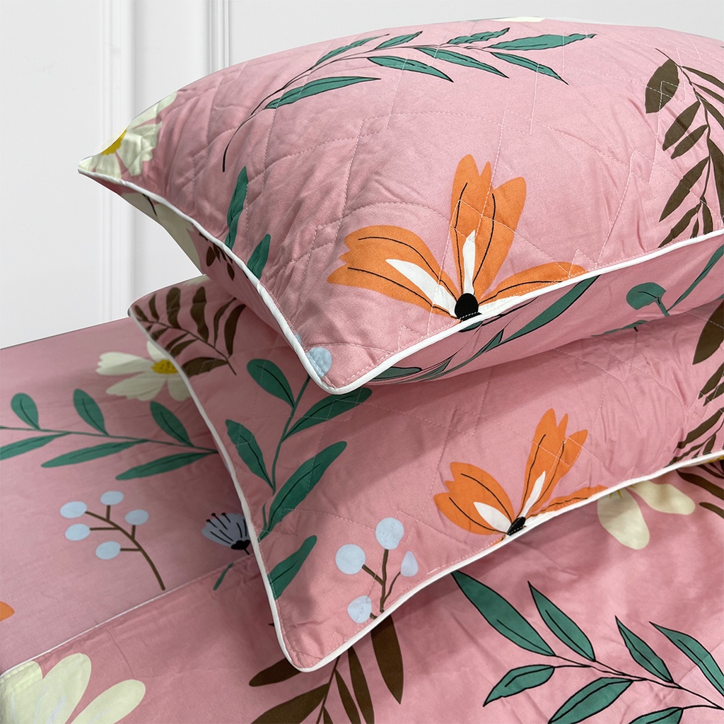 Bộ Ga Gối 100% Cotton Thuần Việt Mền Mịn, Thoáng Mát - Hồng COT05