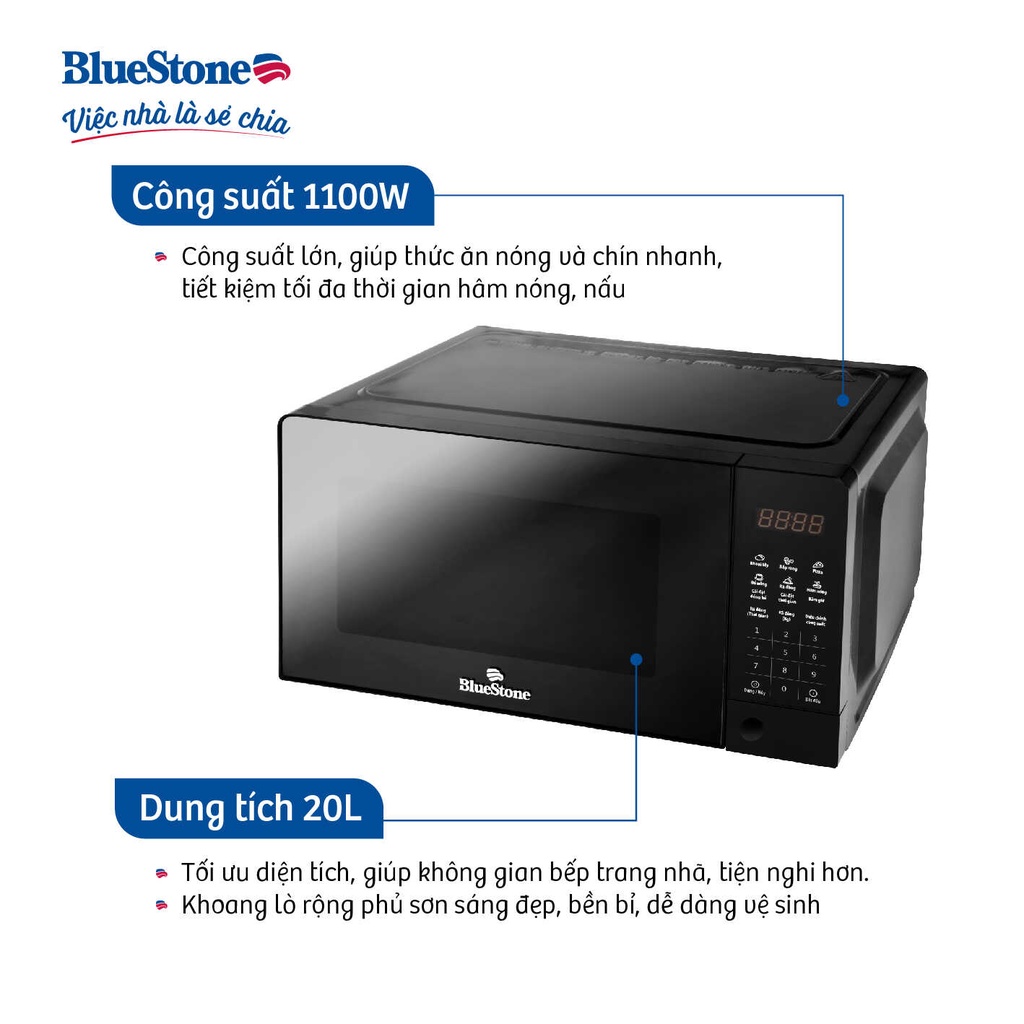 [Mã ELHADEV giảm 4% đơn 300K] LÒ VI SÓNG BLUESTONE MOB-7816