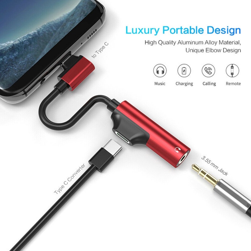 Cáp Chuyển Đổi 2 Trong 1 USB Type C Sang Jack Cắm 3.5mm / Cáp Sạc / Âm Thanh AUX Cho Điện Thoại Di Động