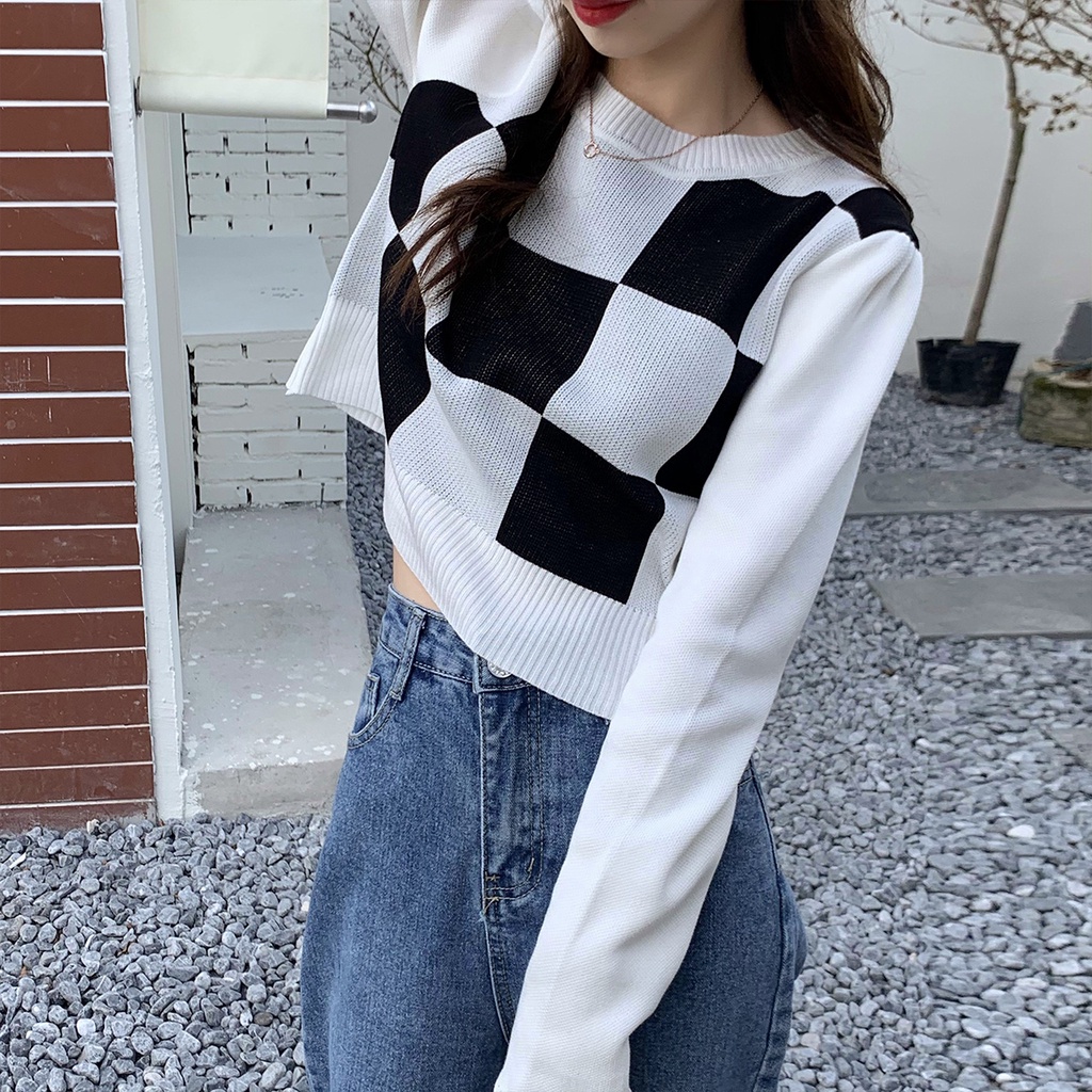 Áo len tay dài cổ tròn màu sắc thời trang cho nữ