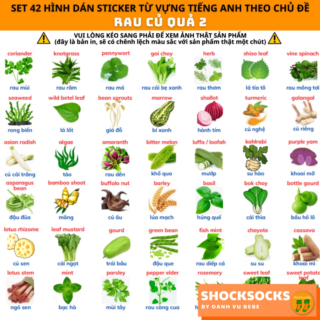 Mua 🔥12/42 hinh dán sticker từ vựng tiếng Anh chủ đề RAU CỦ QUẢ🔥 giá rẻ ...