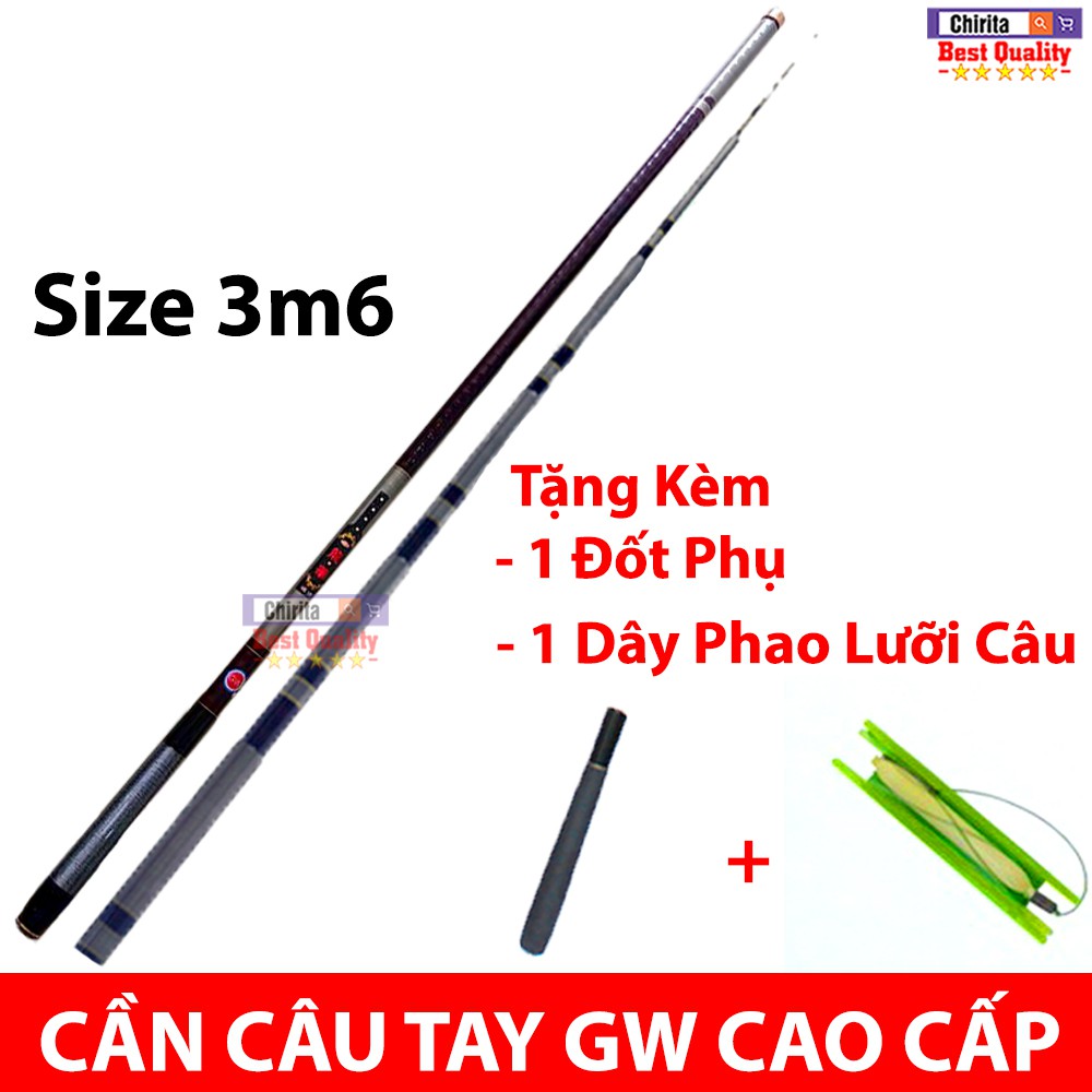 Cần Câu Tay GW Chất Liệu Carbon Cao Cấp - Tặng 1 Đốt Phụ Hạ Lóng + Phao Lưỡi Câu - Có Đủ Size : 3m6, 4m5, 5m4, 6m3, 7m2