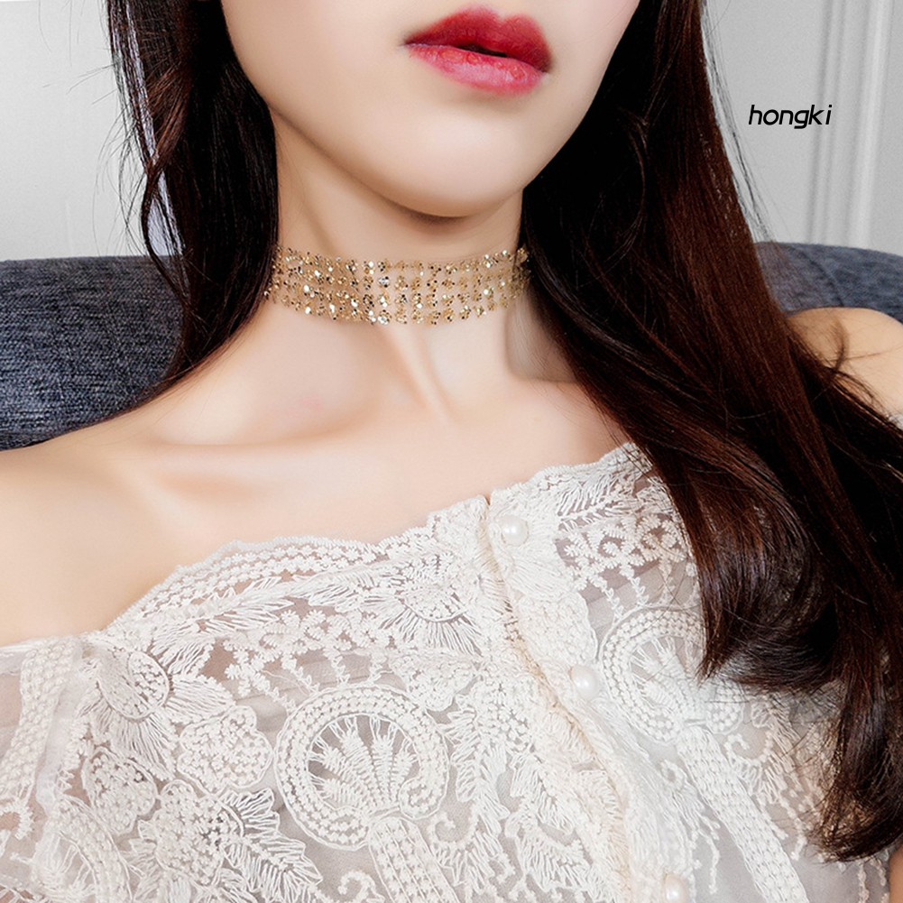 Vòng cổ choker đính vảy kim tuyến lấp lánh độc đáo cho nữ