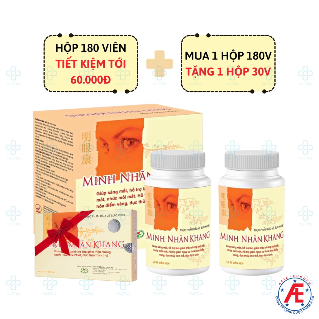 Minh Nhãn Khang - Hỗ trợ Tăng cường Thị Lực, Thoái hóa Điểm Vàng, Đục Thủy Tinh Thể (Hộp 90/180 viên)
