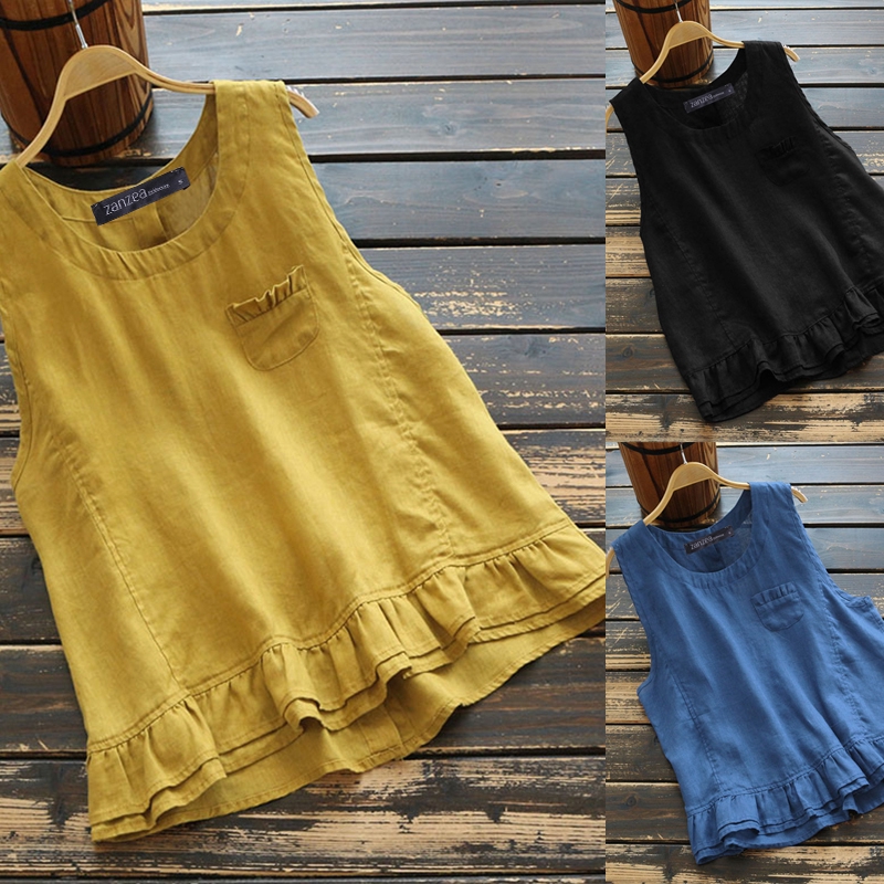 Áo không tay nữ chất liệu cotton dáng rộng ZANZEA