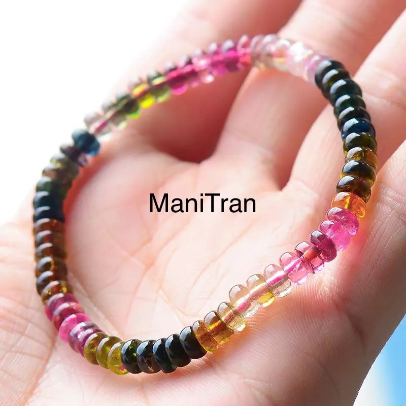 Vòng tourmaline cắt giác đa sắc, vòng tay phong thủy thiết kế đơn giản, dễ mang