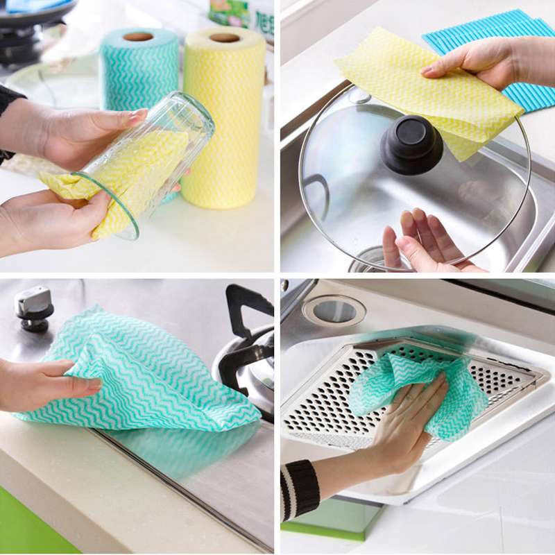(Hàng Mới Về) Cuộn 50 Khăn Lau Bằng Vải Không Dệt Sử Dụng Một Lần Tiện Lợi